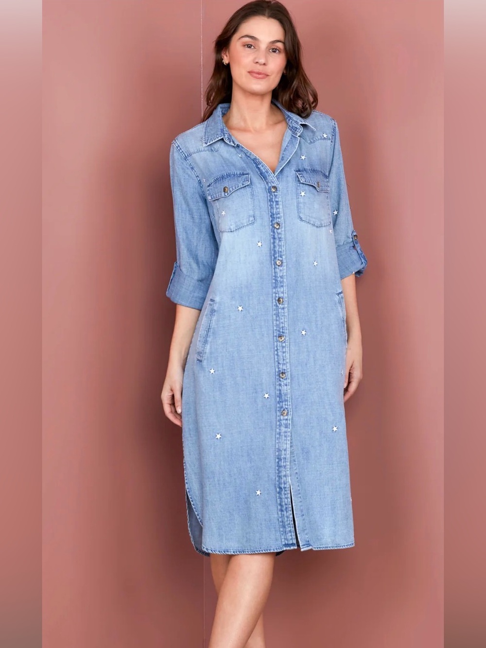 Billy T  Denim Shirt Dress with Star Embroidery- New with out Tag - size SM